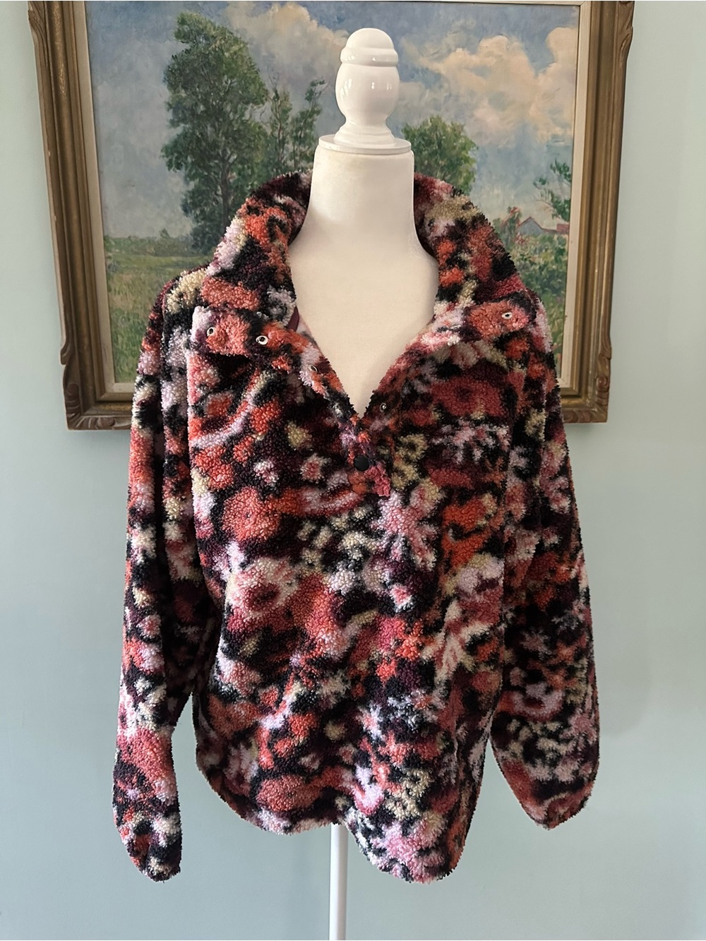 LOFT Multicolor Plush Teddy Jacket in Pink, Black & Cream